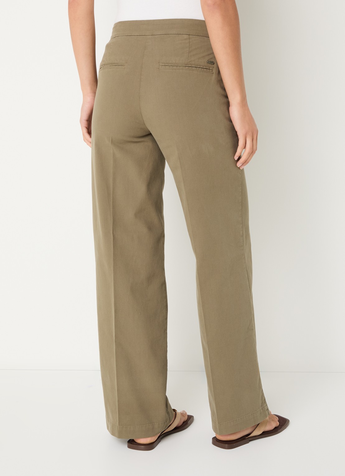 River Woods High waist straight fit broek met steekzakken - achterkant khaki
