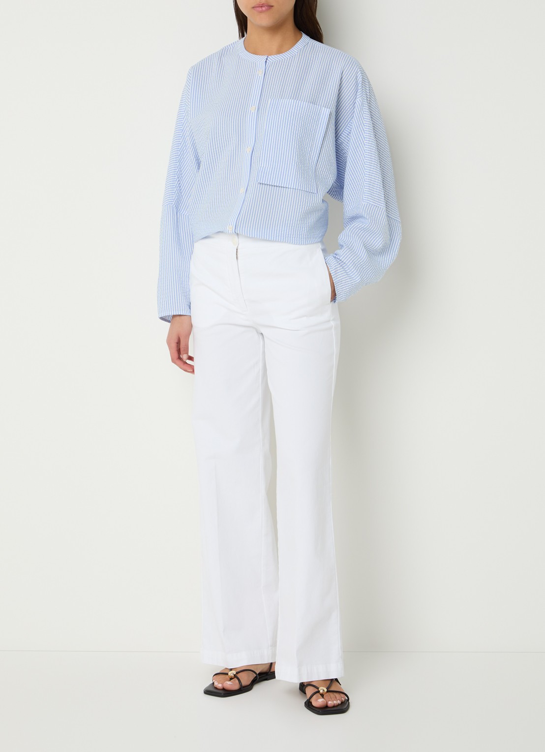 River Woods High waist straight fit broek met steekzakken - voorkant 4 wit