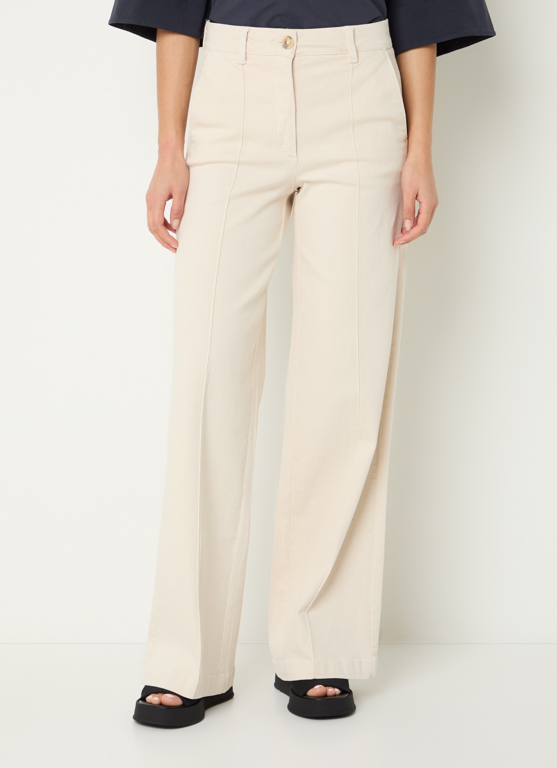 River Woods High waist straight fit broek met steekzakken - detail 3 creme