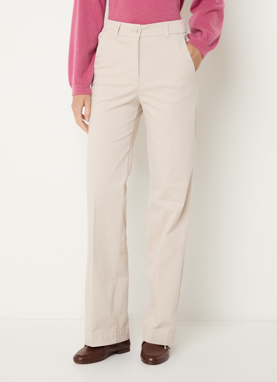 River Woods High waist straight fit broek met steekzakken - detail 4 gebroken wit