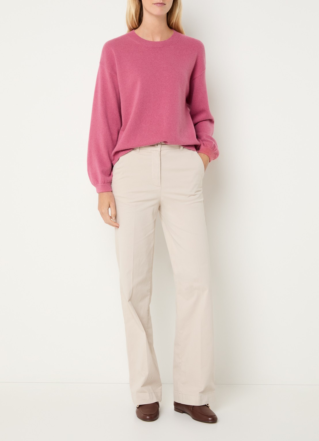 River Woods High waist straight fit broek met steekzakken - voorkant 3 gebroken wit