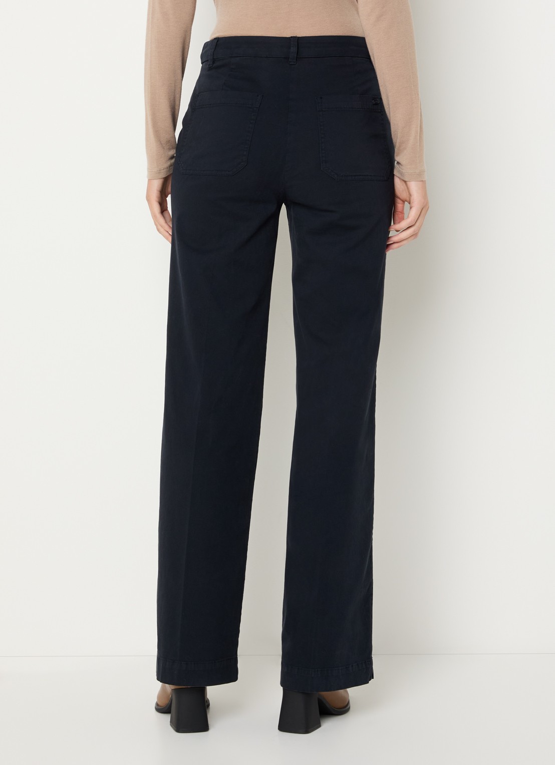 River Woods High waist straight fit broek met steekzakken - achterkant 4 donkerblauw