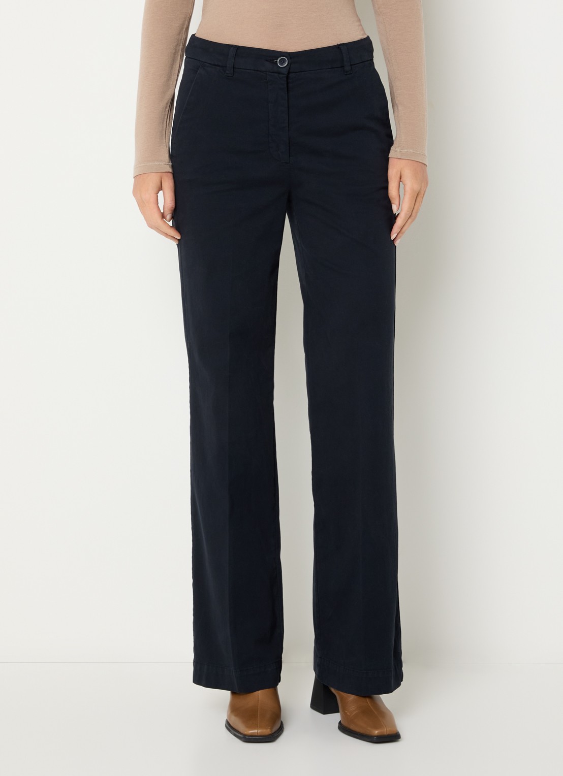 River Woods High waist straight fit broek met steekzakken - detail donkerblauw