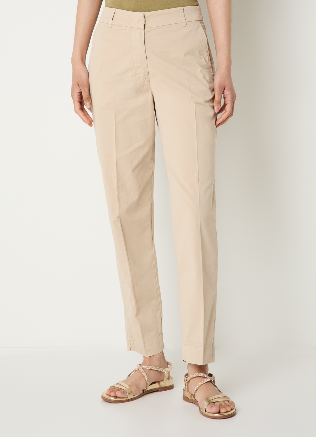 River Woods High waist straight fit chino met steekzakken  - detail zand