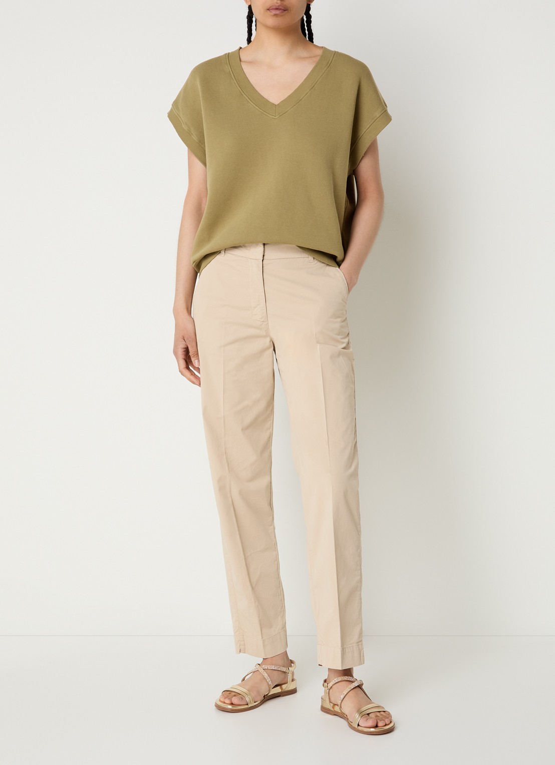 River Woods High waist straight fit chino met steekzakken  - voorkant 4 zand