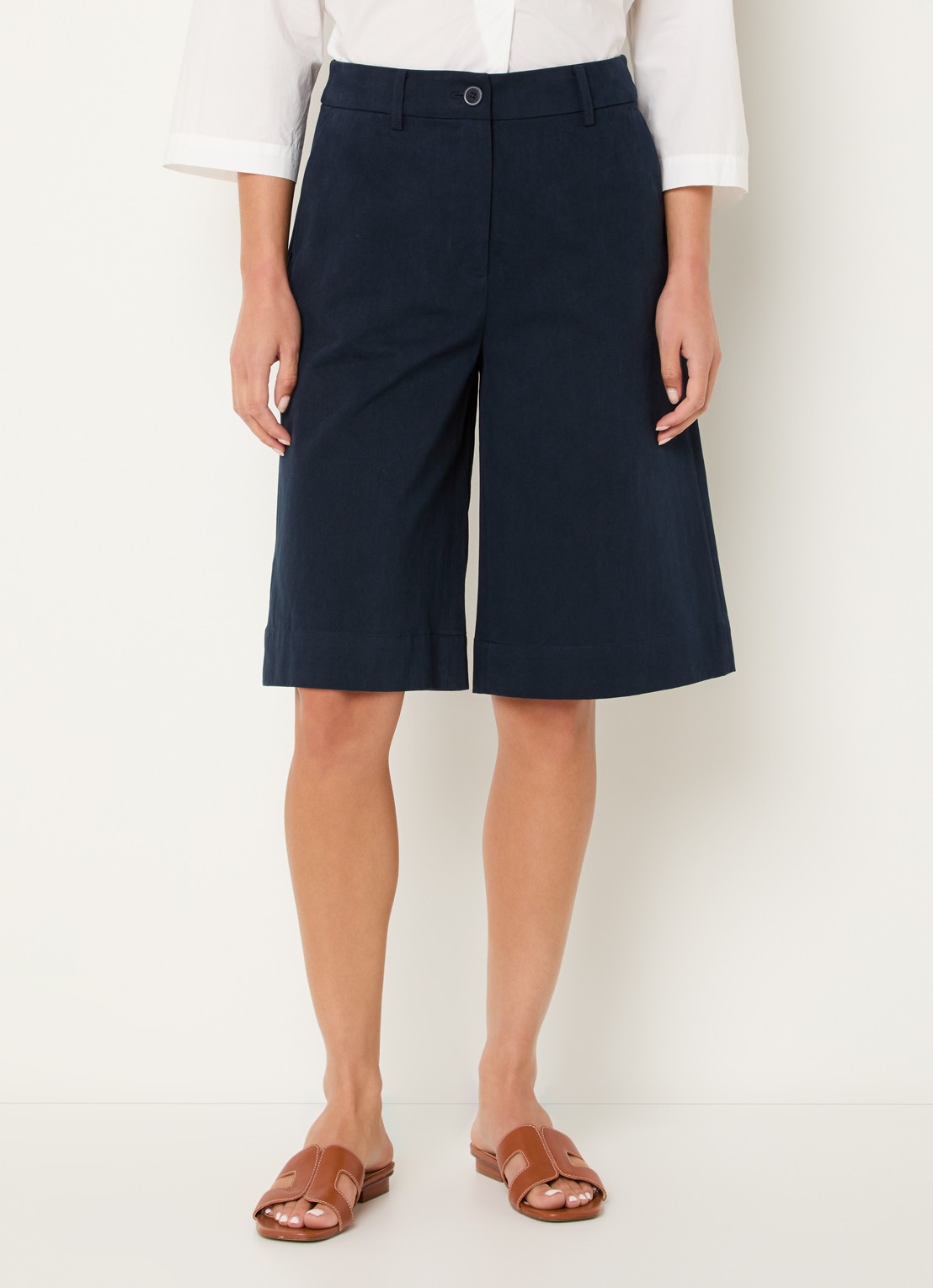 River Woods High waist straight fit korte broek met steekzakken - detail 3 donkerblauw