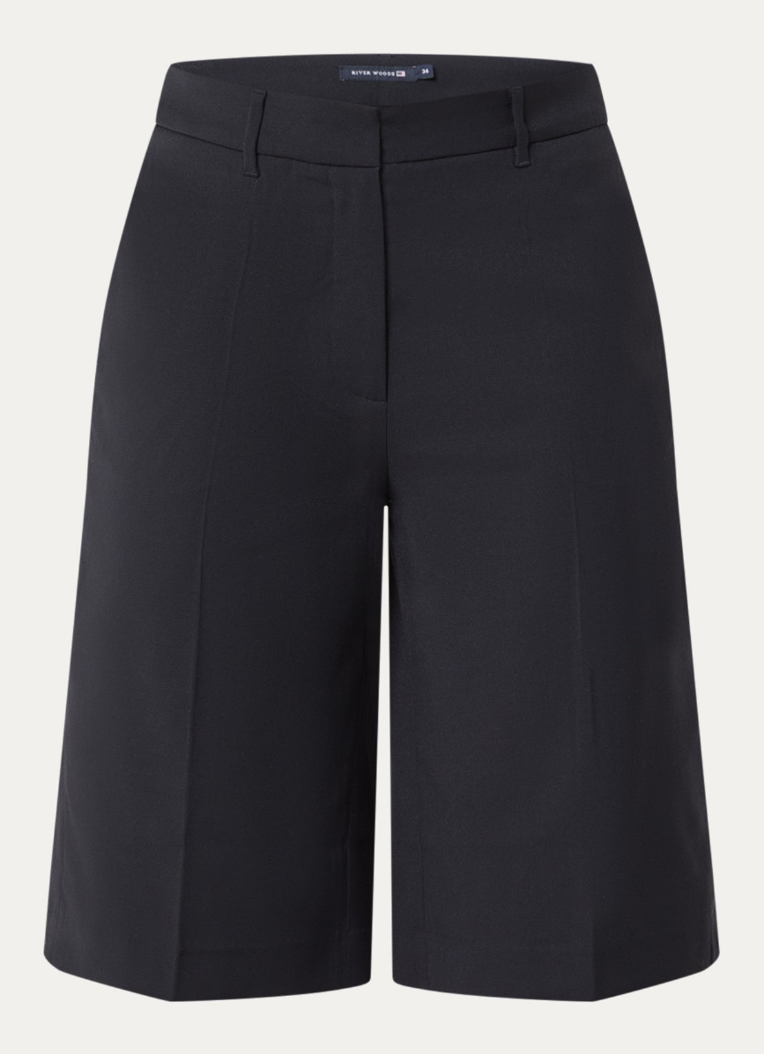 River Woods High waist straight fit korte pantalon in wolblend - voorkant donkerblauw