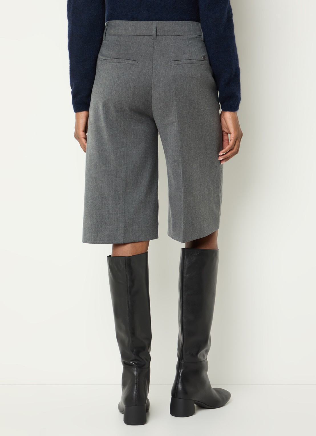 River Woods High waist straight fit korte pantalon in wolblend - achterkant 4 middengrijs