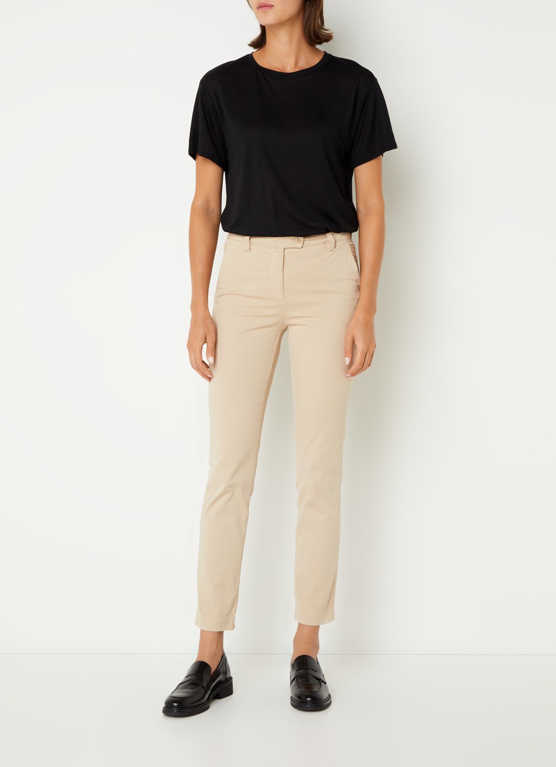 River Woods High waist tapered fit cropped chino met steekzakken - voorkant 2 beige