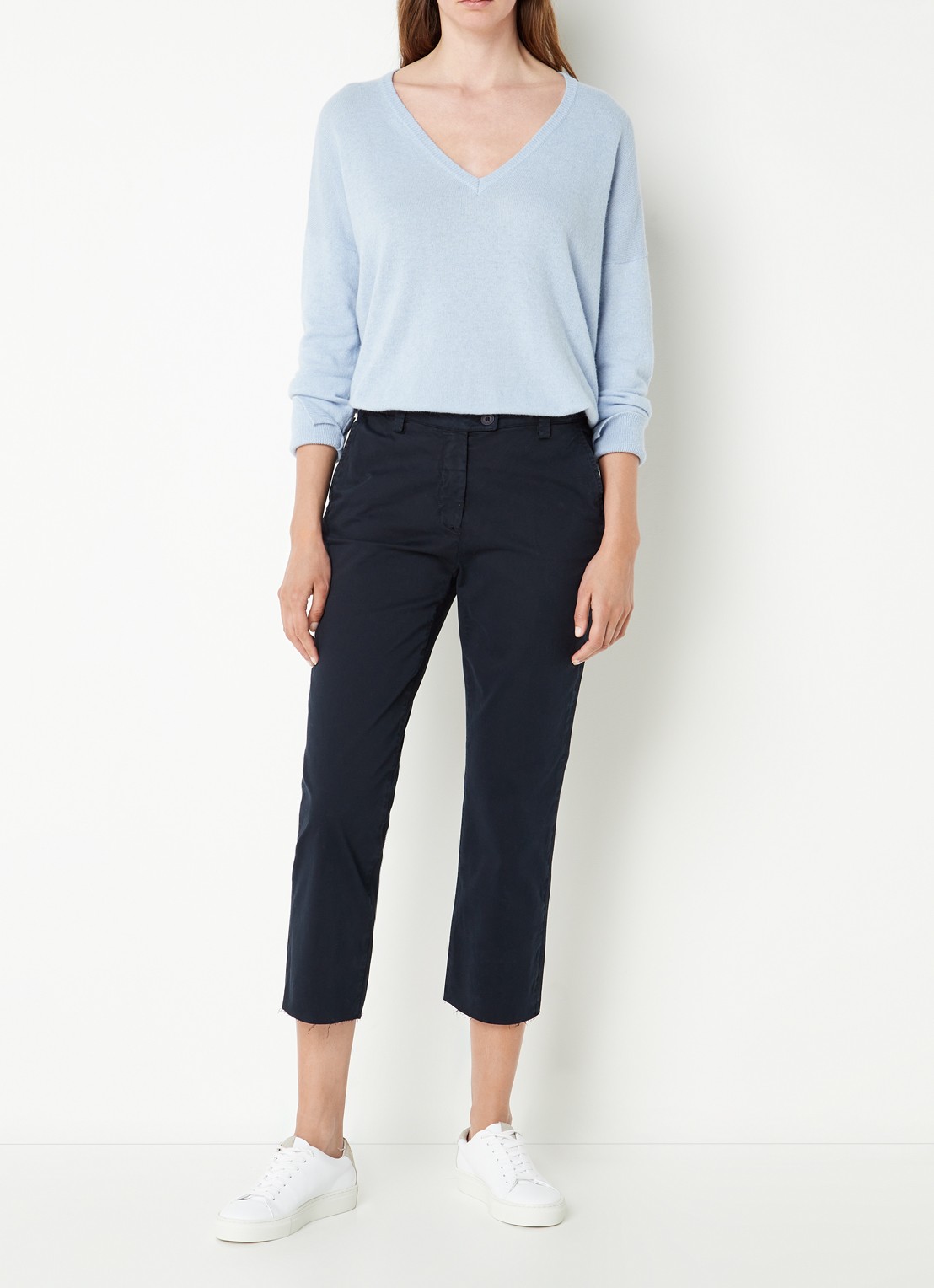 River Woods High waist tapered fit cropped chino met steekzakken - voorkant 2 blauw