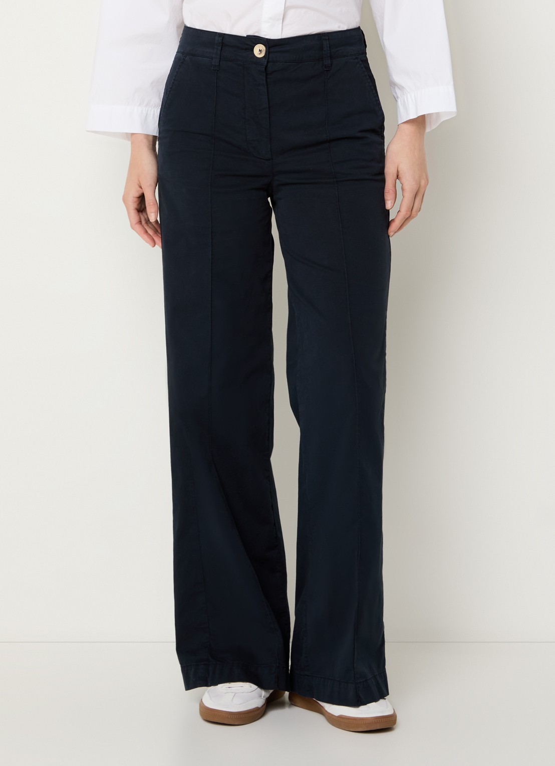 River Woods High waist wide fit broek met steekzakken - detail donkerblauw
