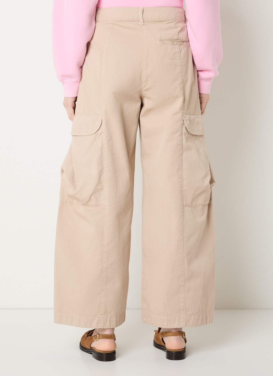 River Woods High waist wide fit cargobroek met klepzakken - achterkant beige
