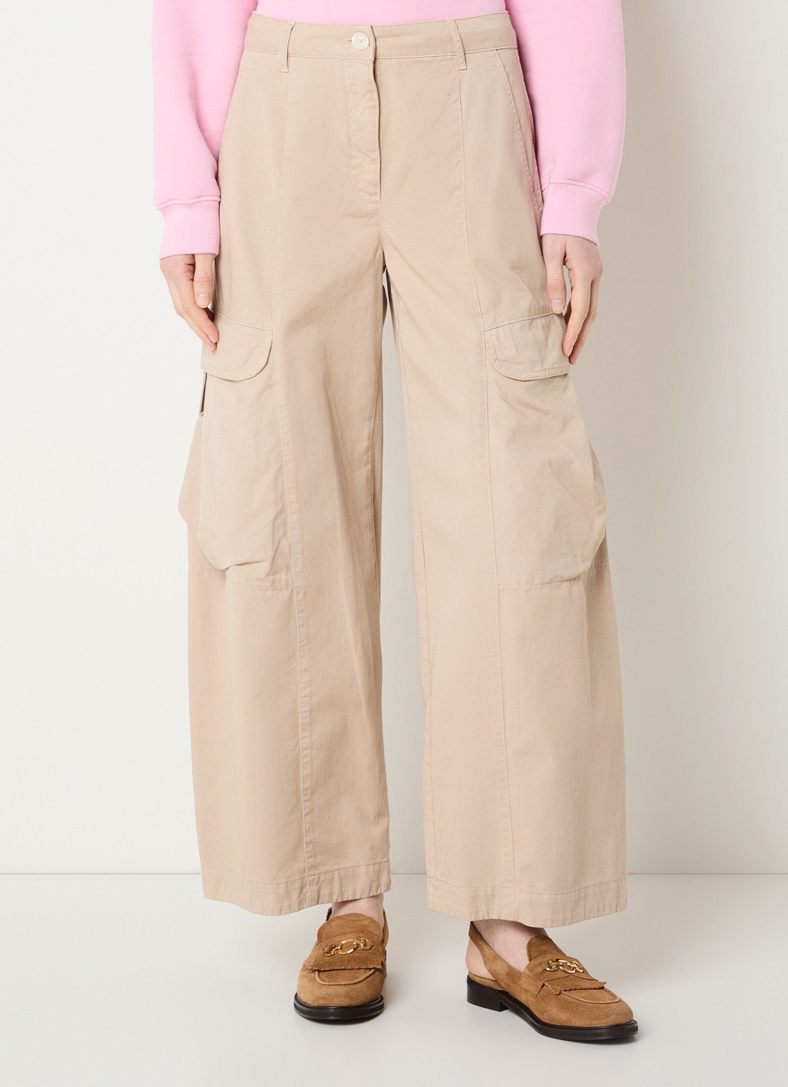 River Woods High waist wide fit cargobroek met klepzakken - detail 4 beige