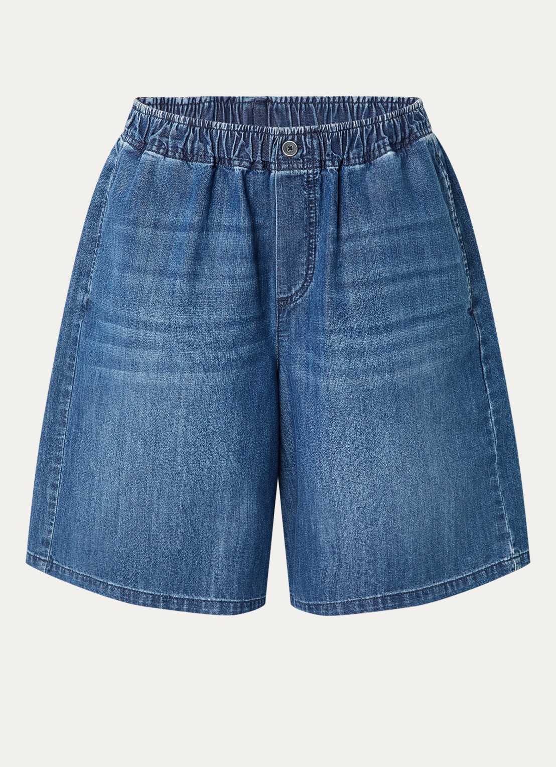 River Woods High waist wide fit korte broek van chambray - voorkant 3 blauw