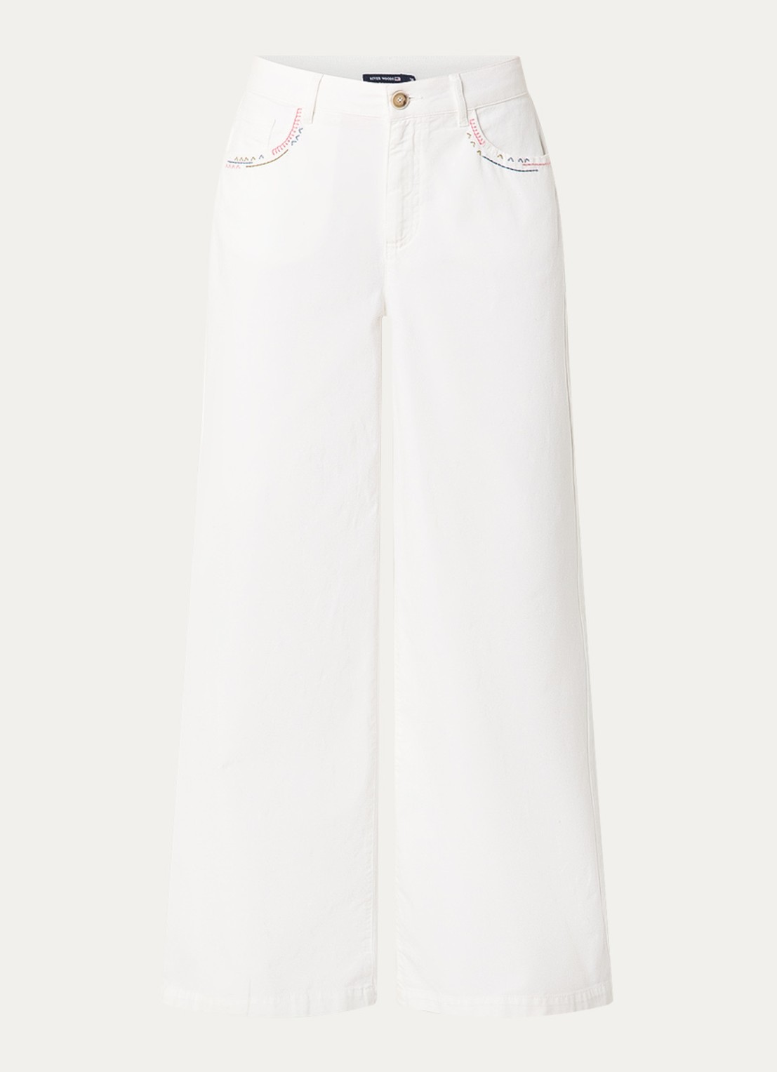 River Woods High waist wide fit pantalon met borduring - voorkant gebroken wit