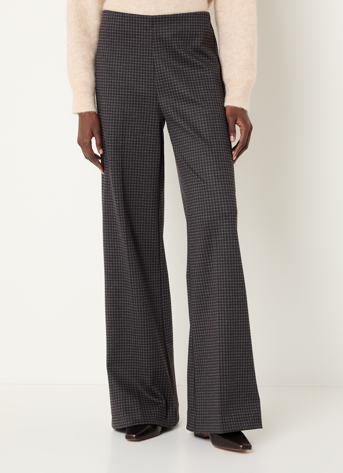 River Woods High waist wide fit pantalon met pied-de-poule dessin - detail donkerblauw