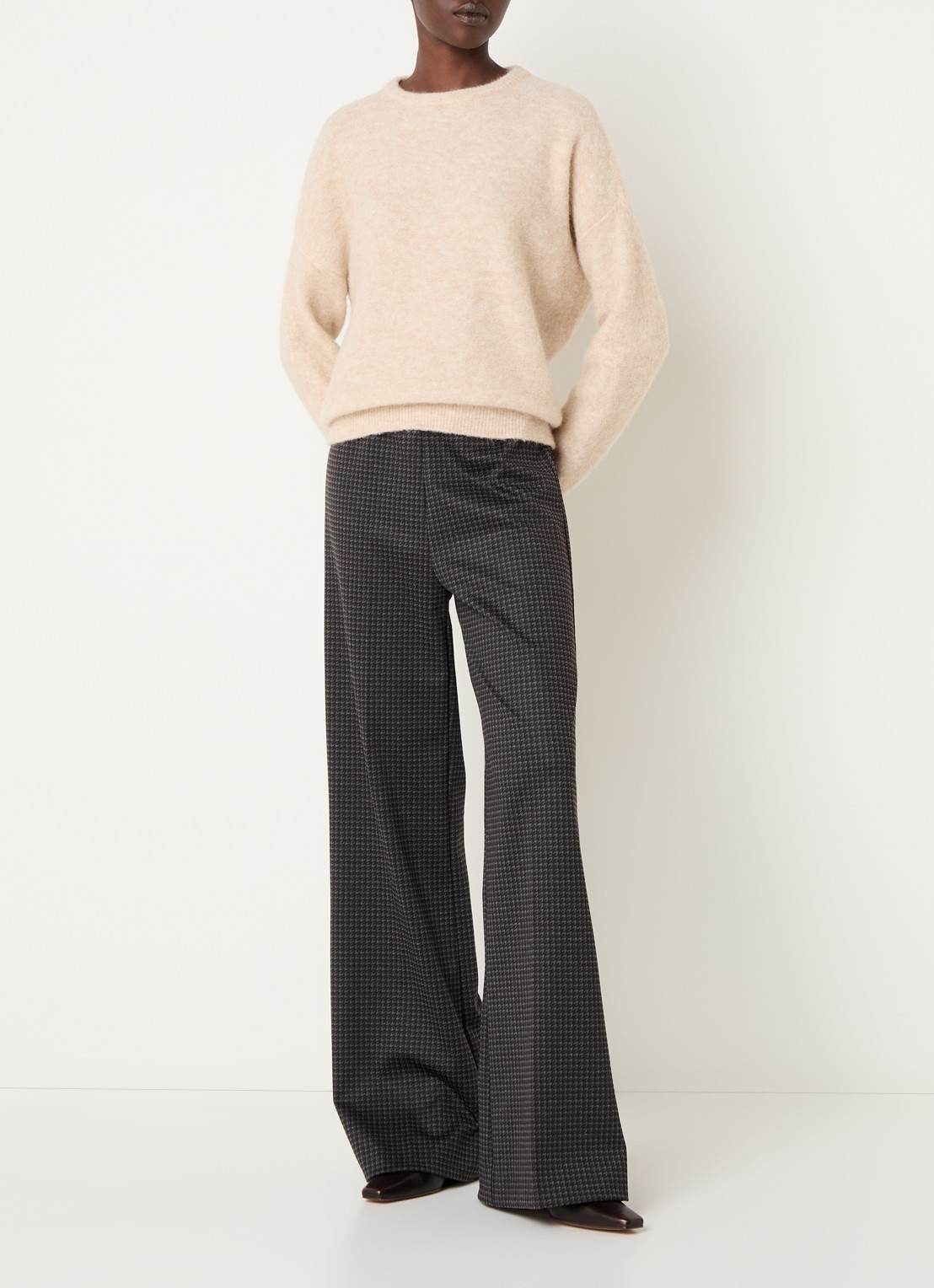 River Woods High waist wide fit pantalon met pied-de-poule dessin - voorkant 3 donkerblauw