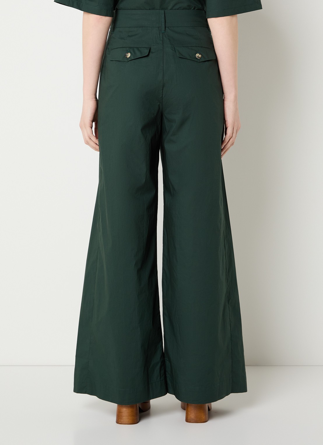 River Woods High waist wide fit pantalon met steekzakken - achterkant donkergroen
