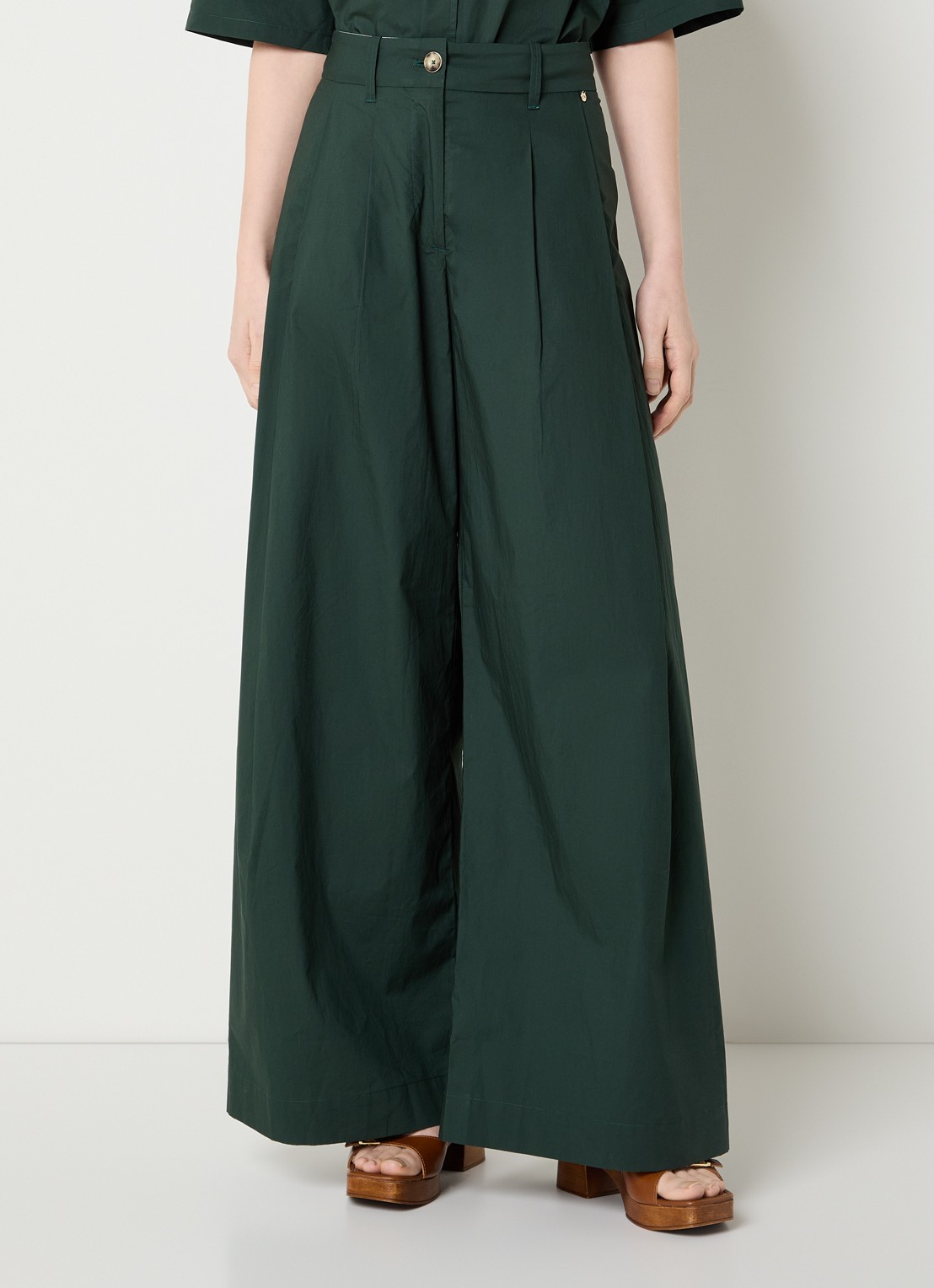 River Woods High waist wide fit pantalon met steekzakken - detail 4 donkergroen