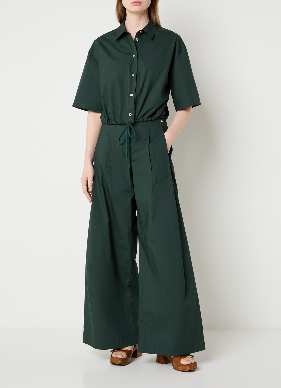 River Woods High waist wide fit pantalon met steekzakken - voorkant 3 donkergroen