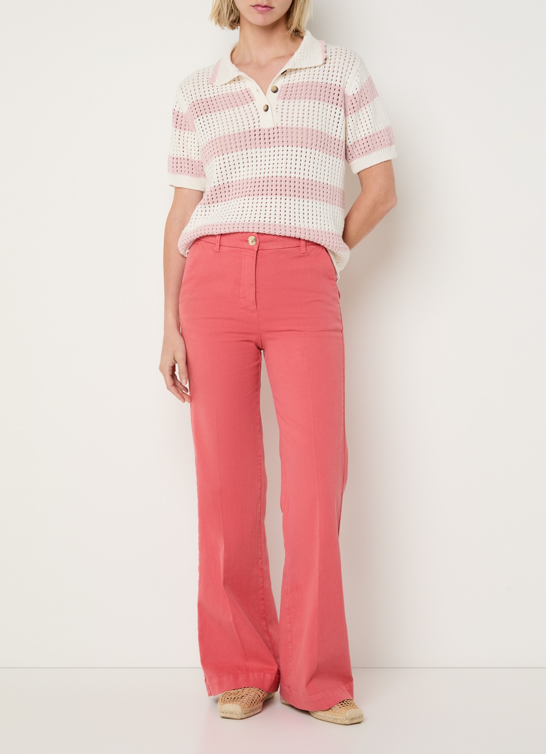 River Woods High waist wide leg broek met steekzakken - voorkant 4 cranberryrood