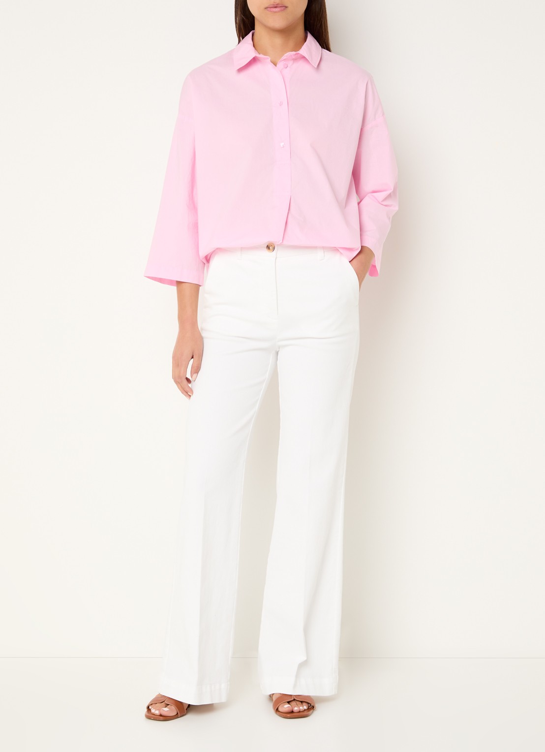 River Woods High waist wide leg broek met steekzakken - voorkant 2 gebroken wit