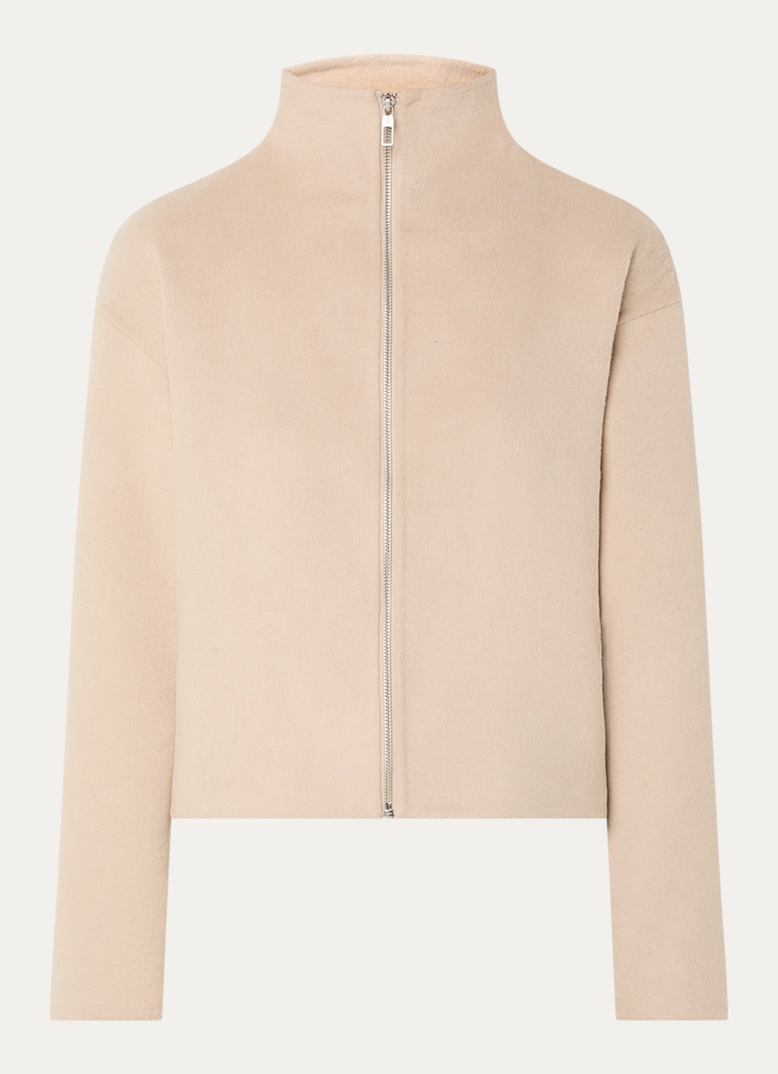 River Woods Jack in wolblend met opstaande kraag - voorkant beige
