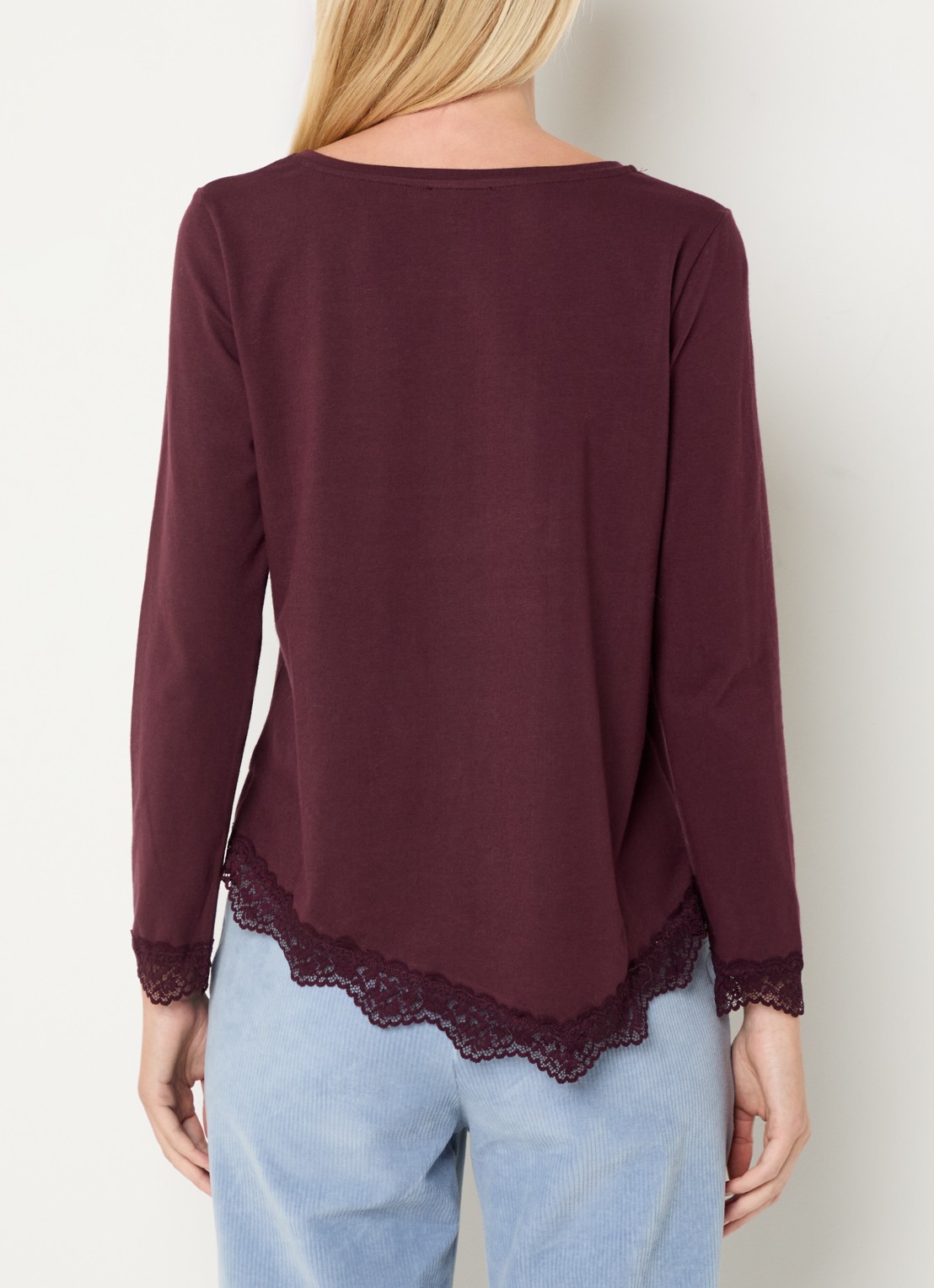 River Woods Longsleeve met details van kant - achterkant bordeauxrood