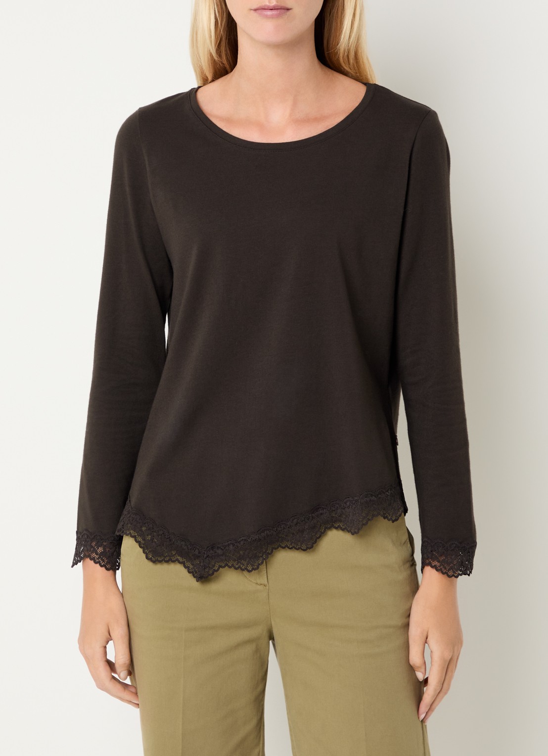 River Woods Longsleeve met details van kant - detail donkerbruin