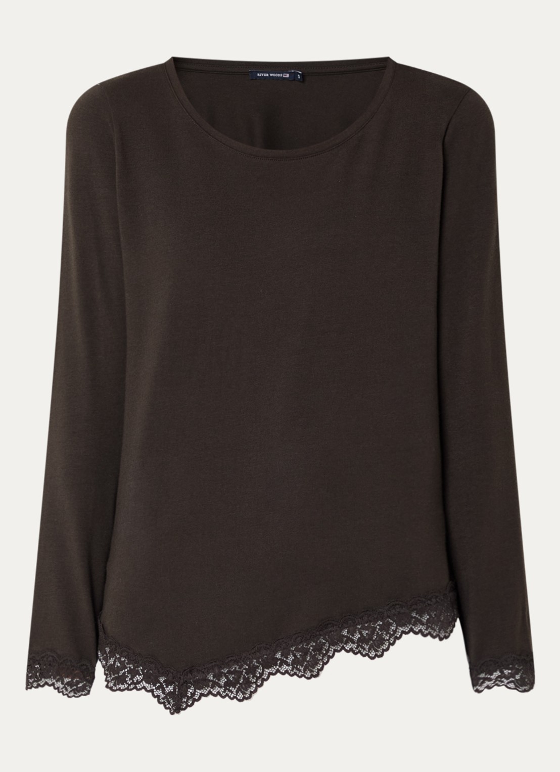 River Woods Longsleeve met details van kant - voorkant 2 donkerbruin
