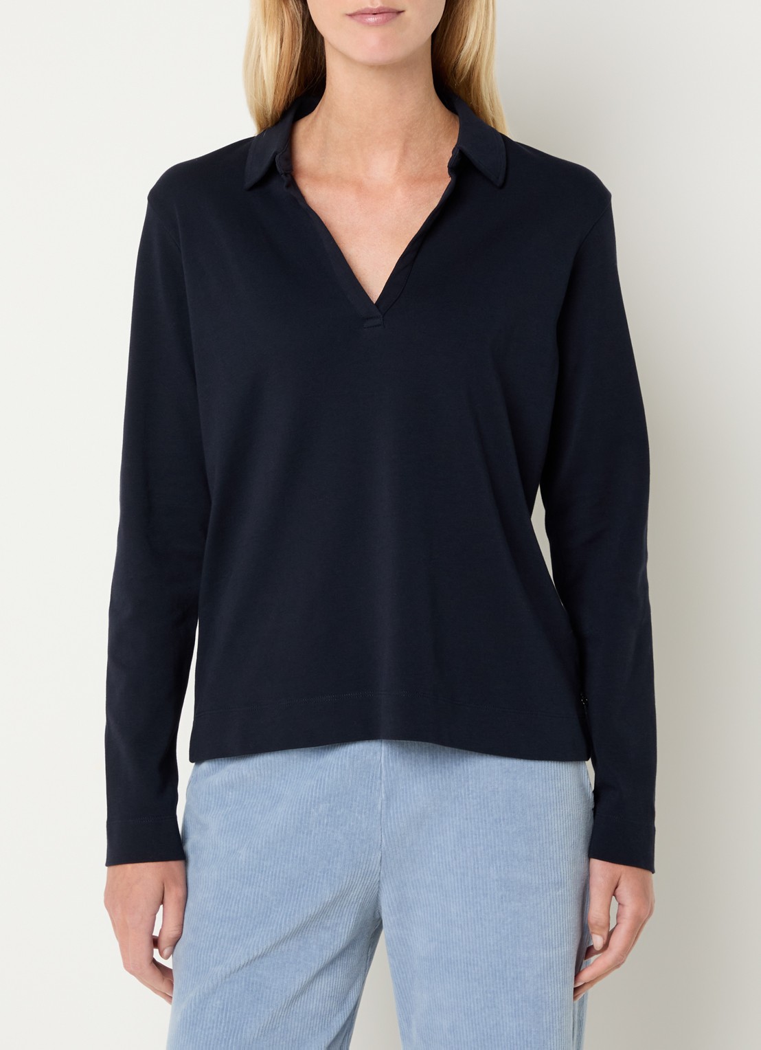 River Woods Longsleeve met polokraag - detail donkerblauw