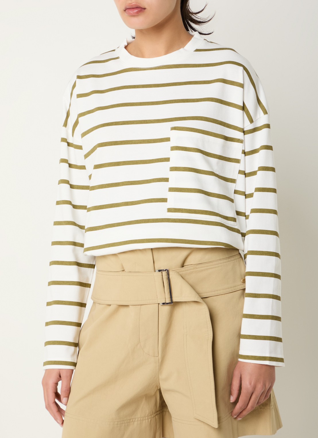 River Woods Longsleeve met streepprint - detail 2 mosgroen