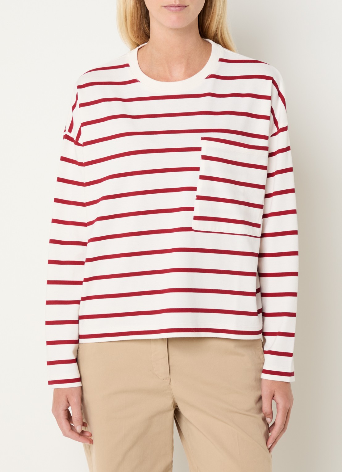 River Woods Longsleeve met streepprint - detail rood
