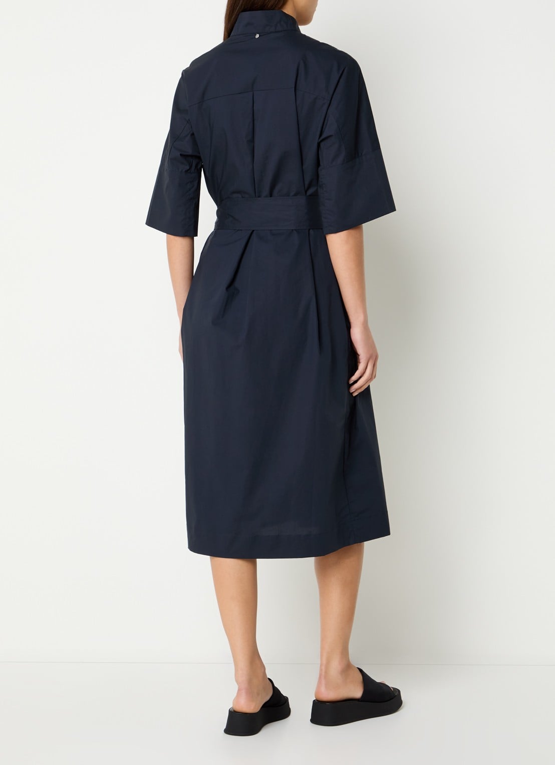 River Woods Maxi tuniekjurk met strikceintuur - achterkant donkerblauw