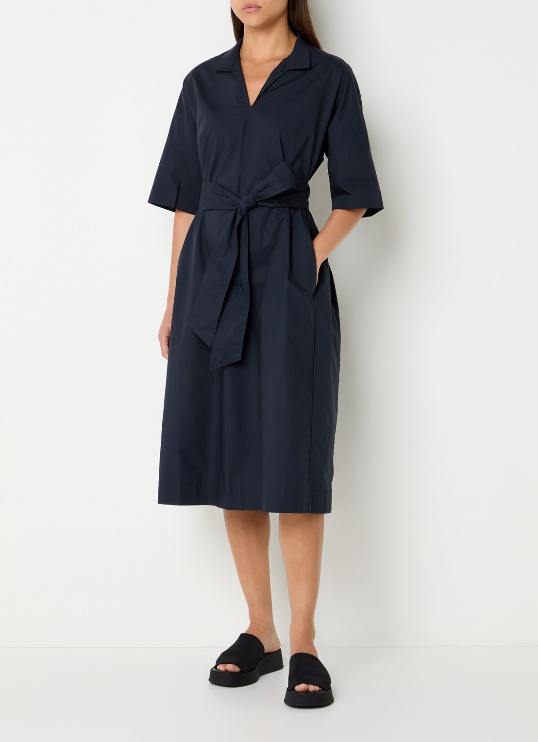 River Woods Maxi tuniekjurk met strikceintuur - detail 4 donkerblauw