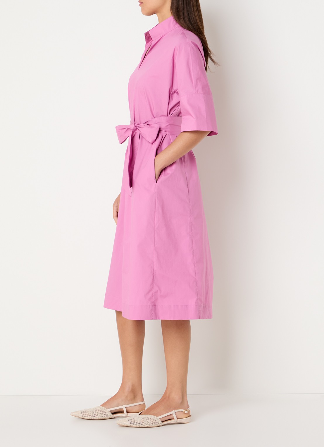 River Woods Maxi tuniekjurk met strikceintuur - voorkant 3 gebroken wit