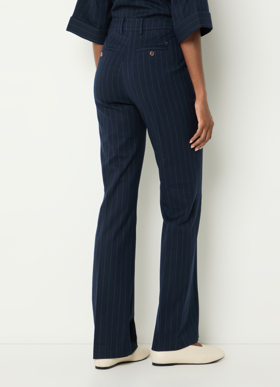 River Woods Mid waist slim fit pantalon met krijtstreep - achterkant donkerblauw
