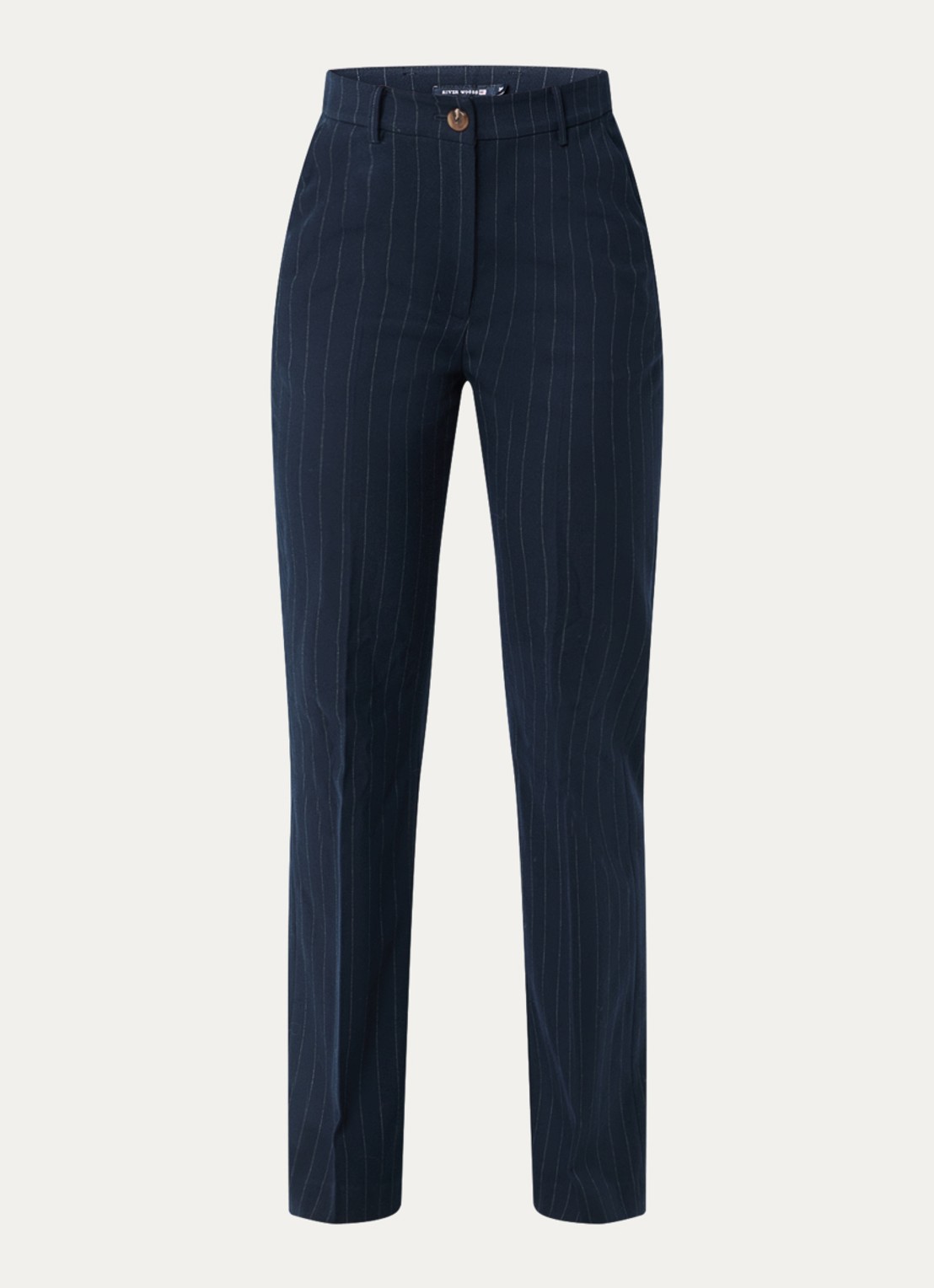 River Woods Mid waist slim fit pantalon met krijtstreep - voorkant 2 donkerblauw