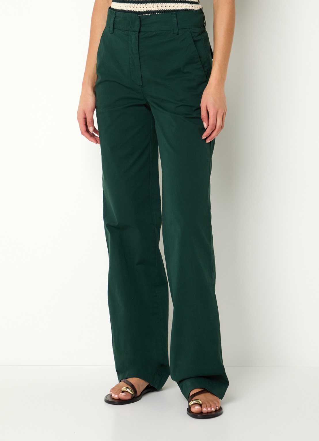 River Woods Mid waist straight fit chino met steekzakken  - detail 4 donkergroen