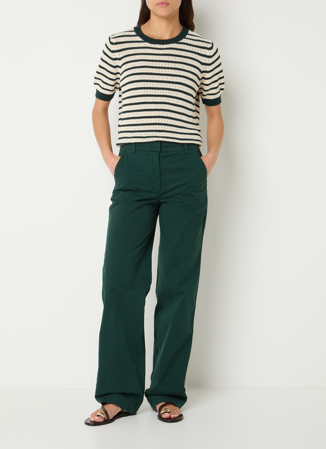 River Woods Mid waist straight fit chino met steekzakken  - voorkant 3 donkergroen