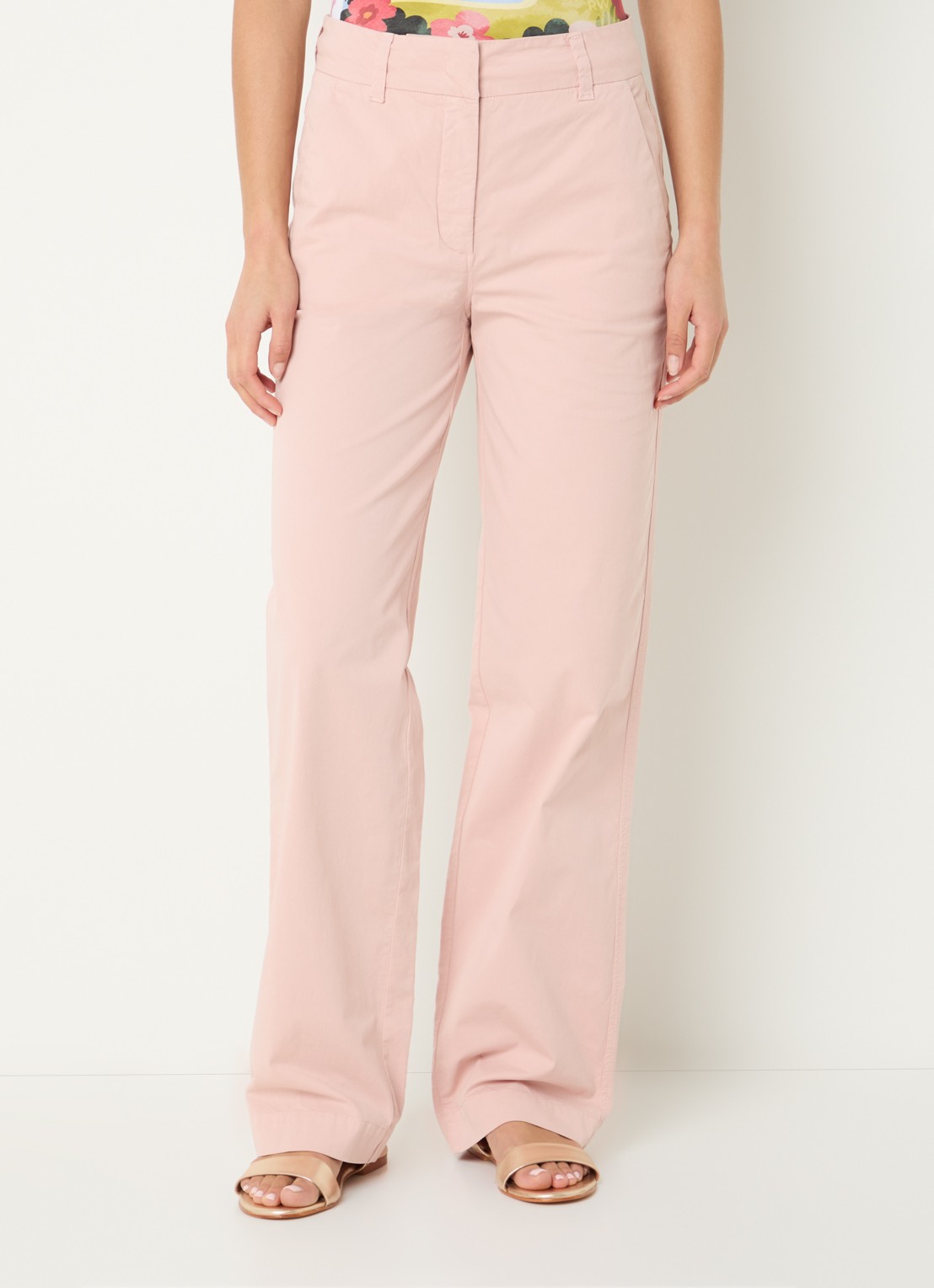 River Woods Mid waist straight fit chino met steekzakken  - detail 4 lichtroze