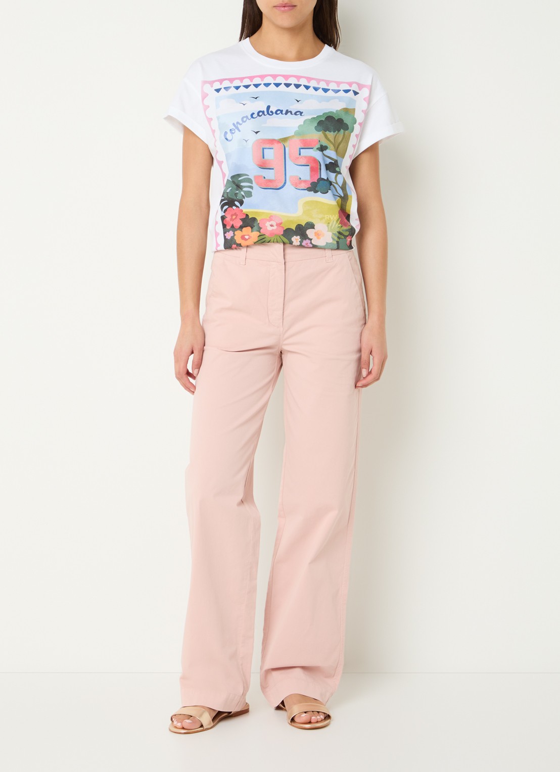 River Woods Mid waist straight fit chino met steekzakken  - voorkant 3 lichtroze