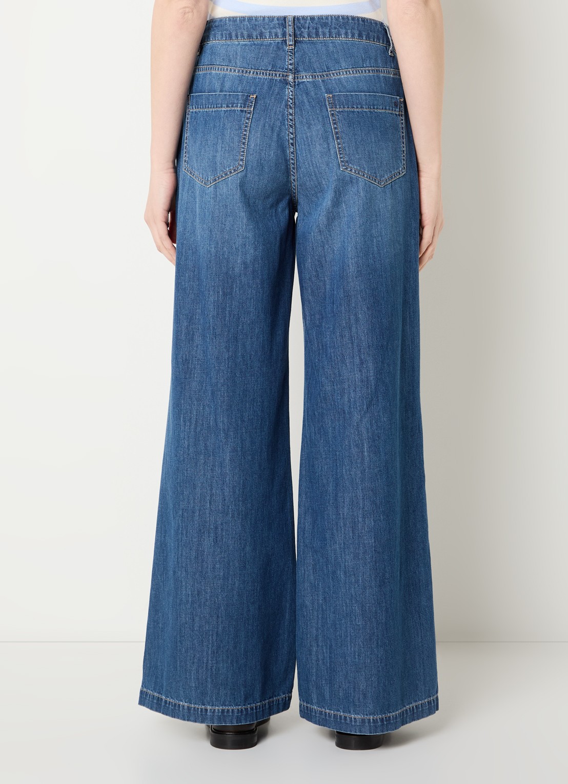 River Woods Mid waist wide fit broek van chambray - achterkant 3 blauw