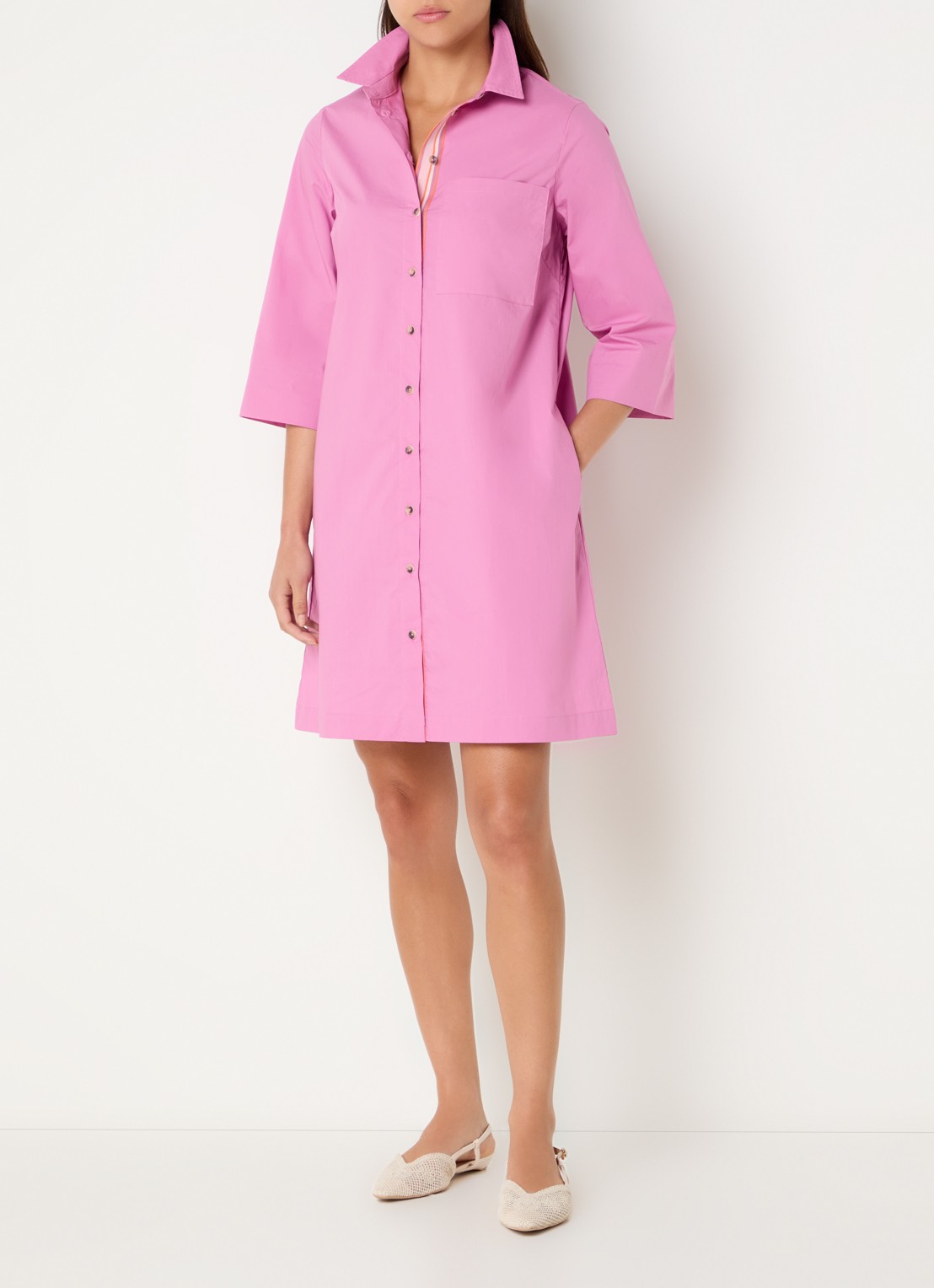 River Woods Midi blousejurk met borstzak - voorkant 2 roze