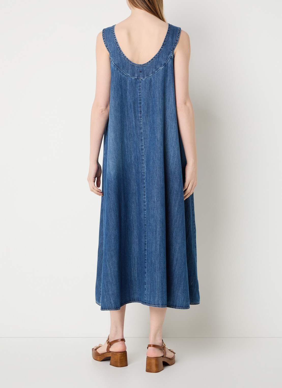 River Woods Midi denim jurk met steekzakken - achterkant 4 blauw