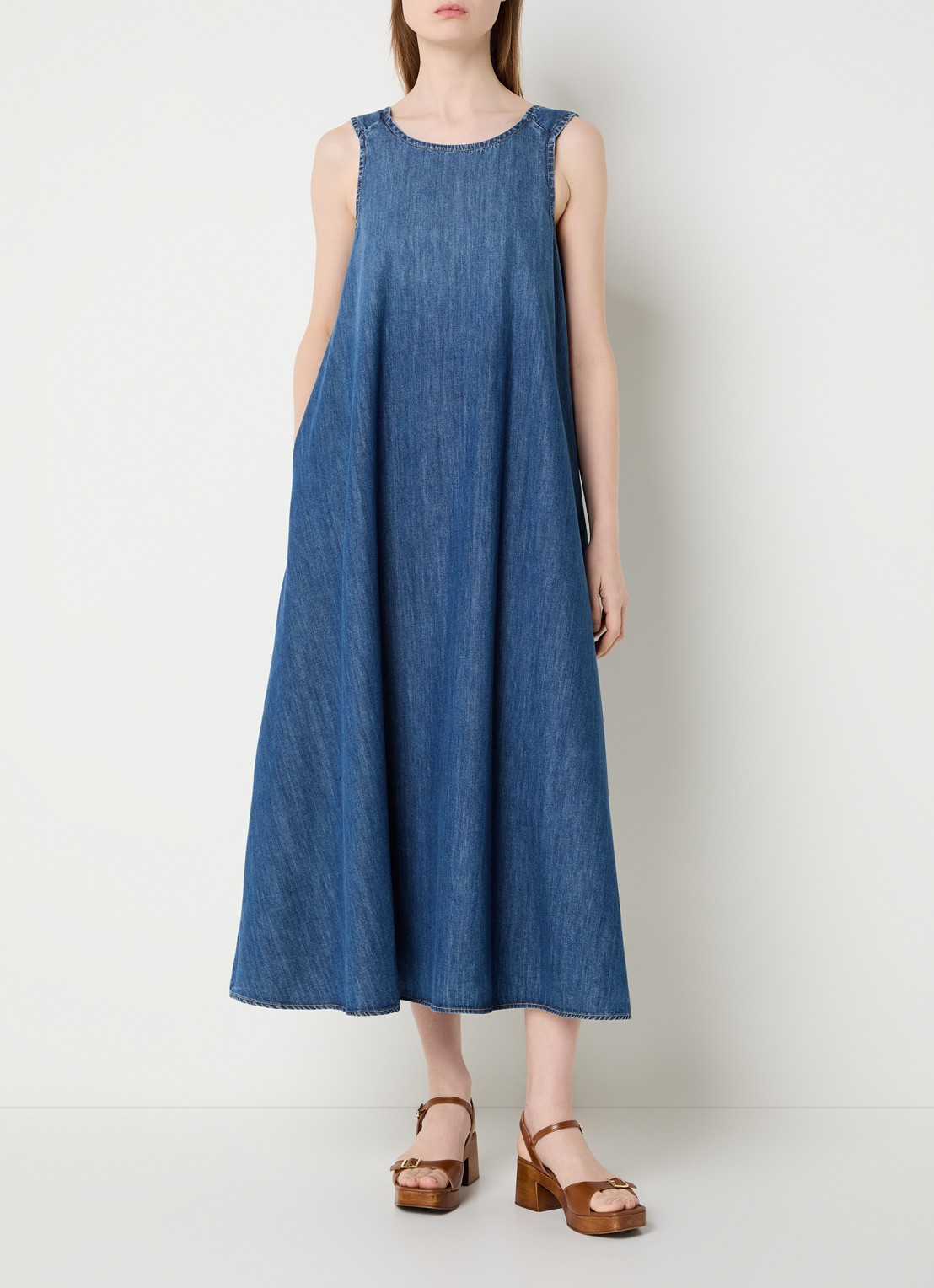 River Woods Midi denim jurk met steekzakken - detail 3 blauw