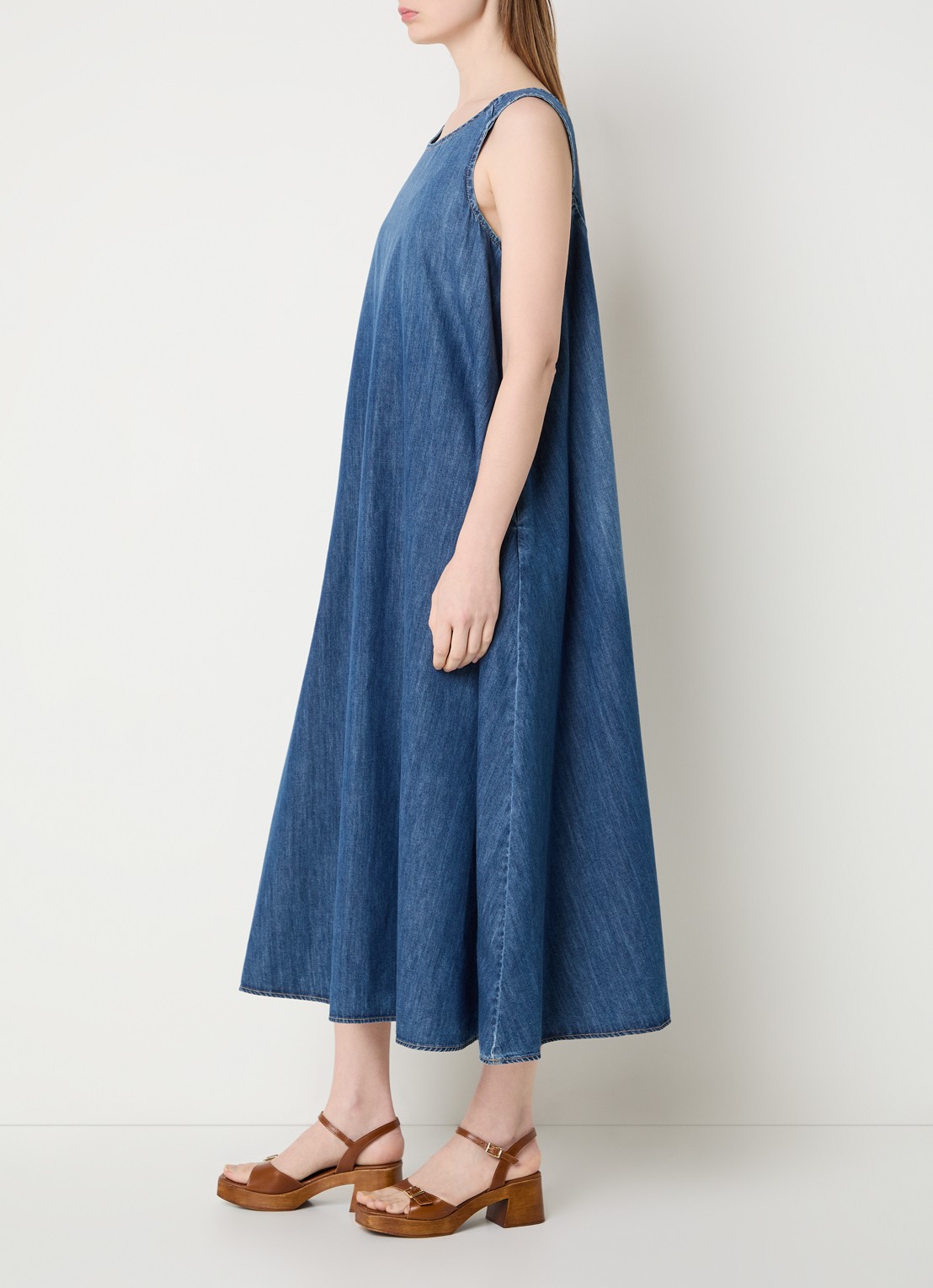 River Woods Midi denim jurk met steekzakken - voorkant 2 blauw