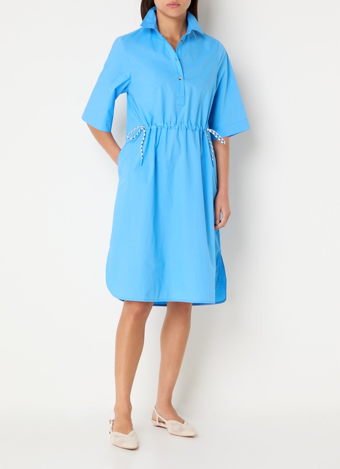 River Woods Midi jurk met ceintuur - detail lichtblauw