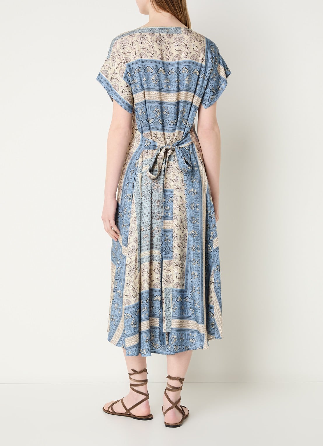 River Woods Midi jurk met print en ceintuur - achterkant blauwgrijs