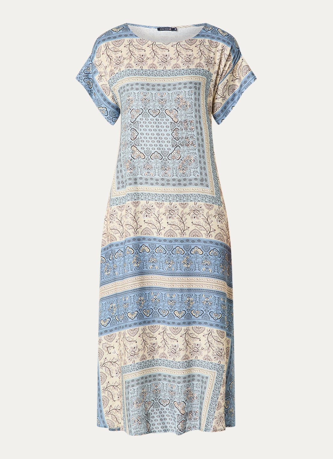 River Woods Midi jurk met print en ceintuur - voorkant 2 blauwgrijs